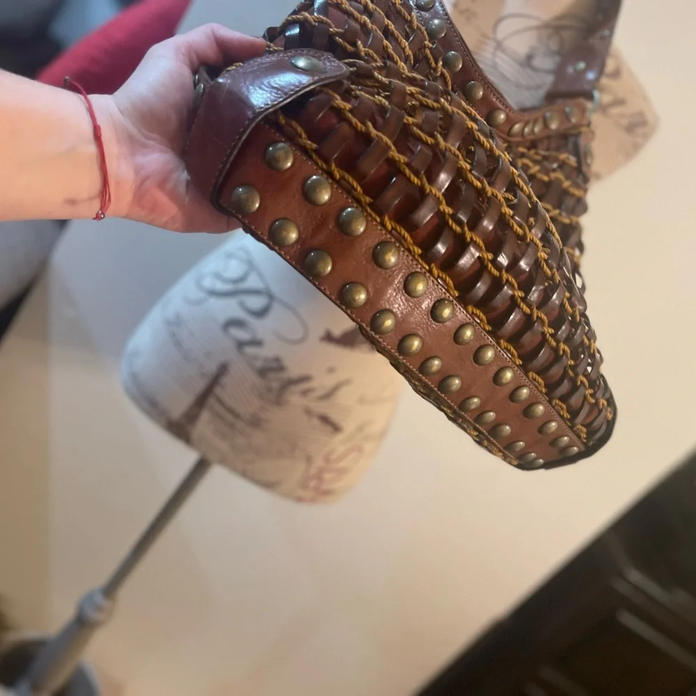 Kooba Brown Leather Studded Hobo Shoulder Bag